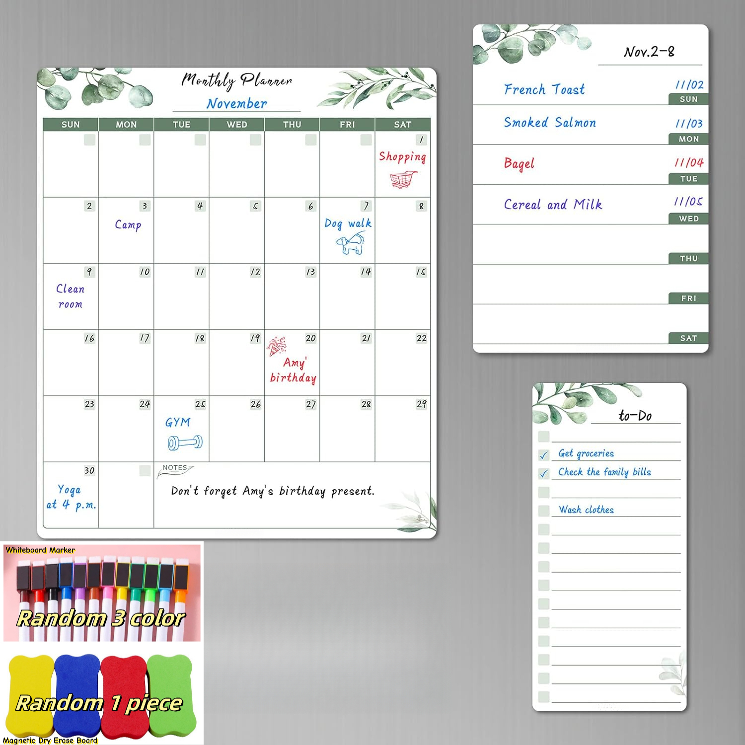 Meal Prep Weekly - 3pcs Dry Erase Fridge Calendar Magnetic,