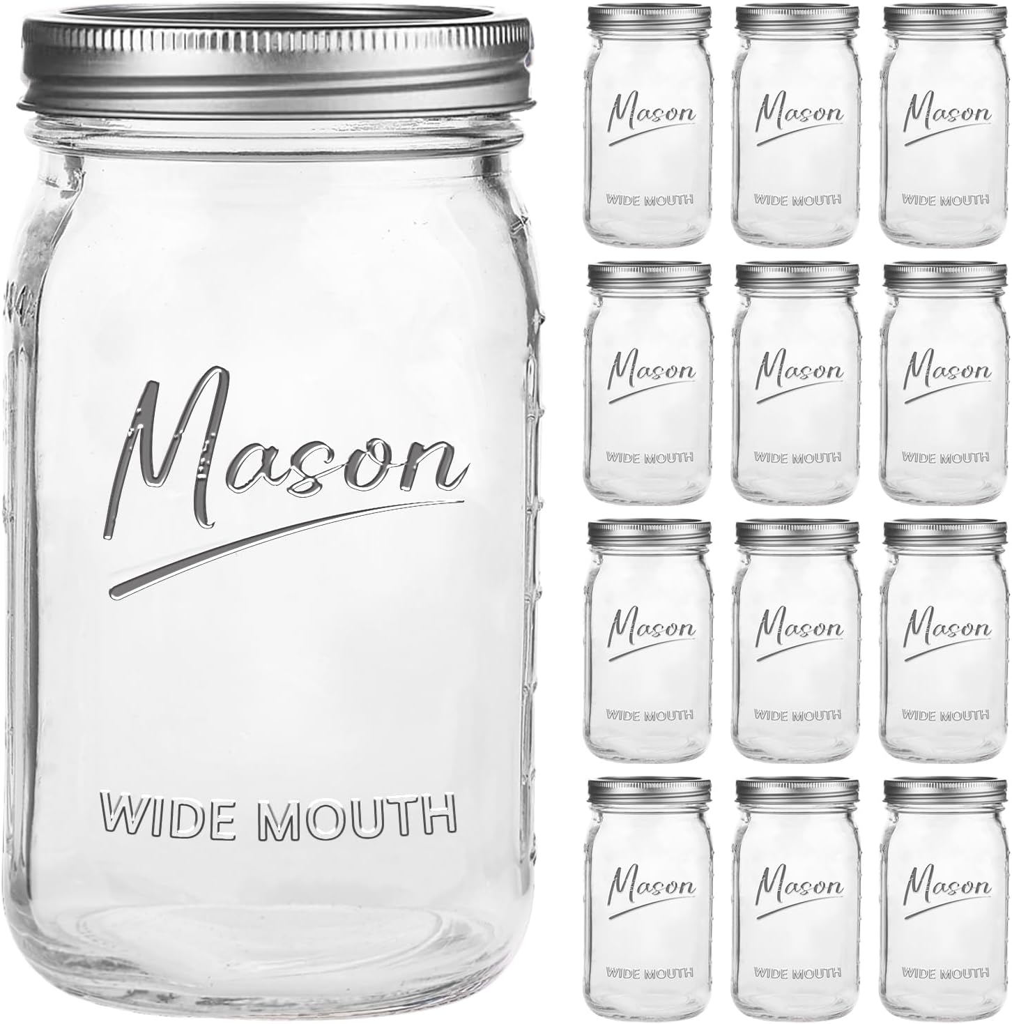 Jars 32 oz,12 Pack Quart Wide  - Meal Prep Jars With Lids review and price