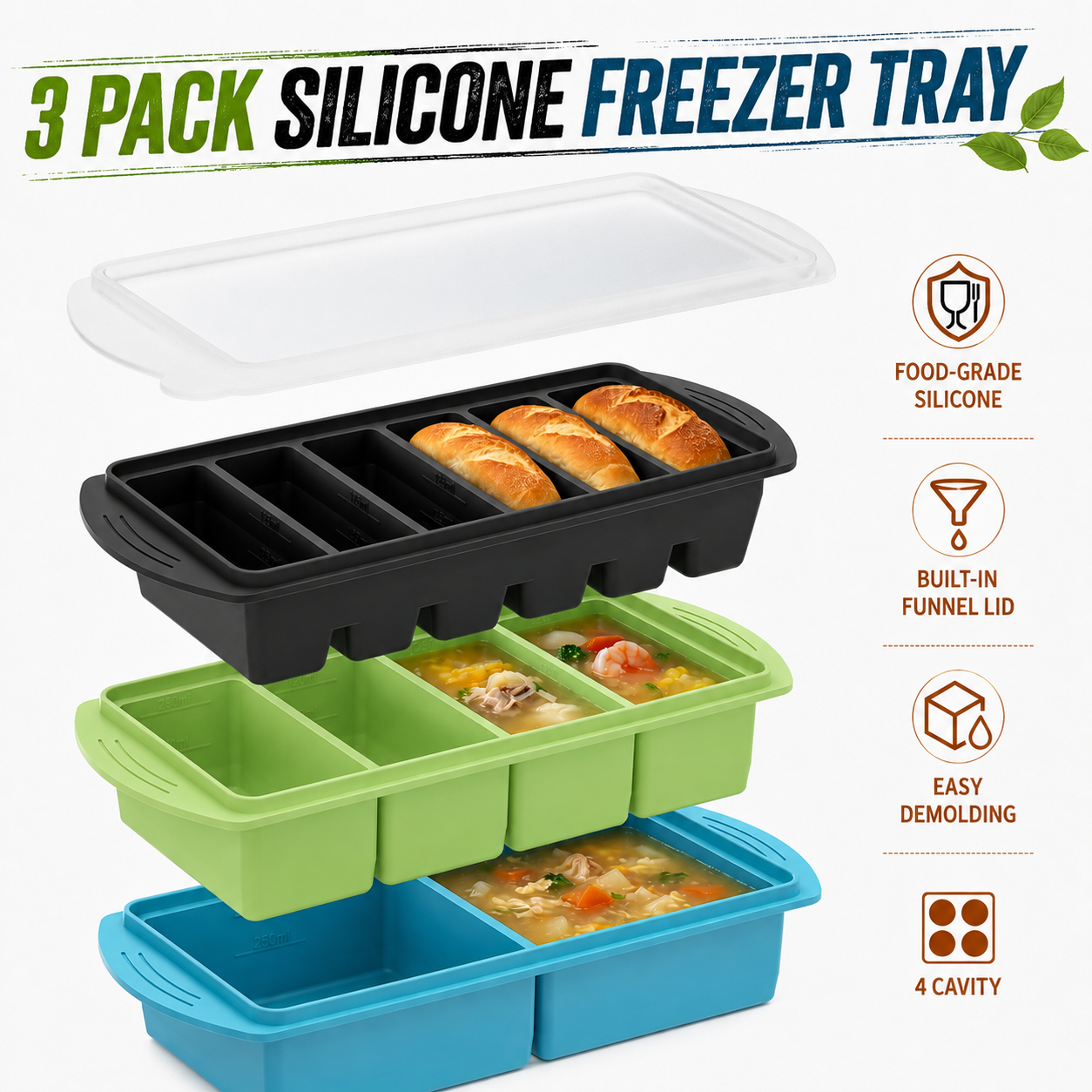 3 Pack Silicone Freezer Trays  - Meal Prep Kit review and price