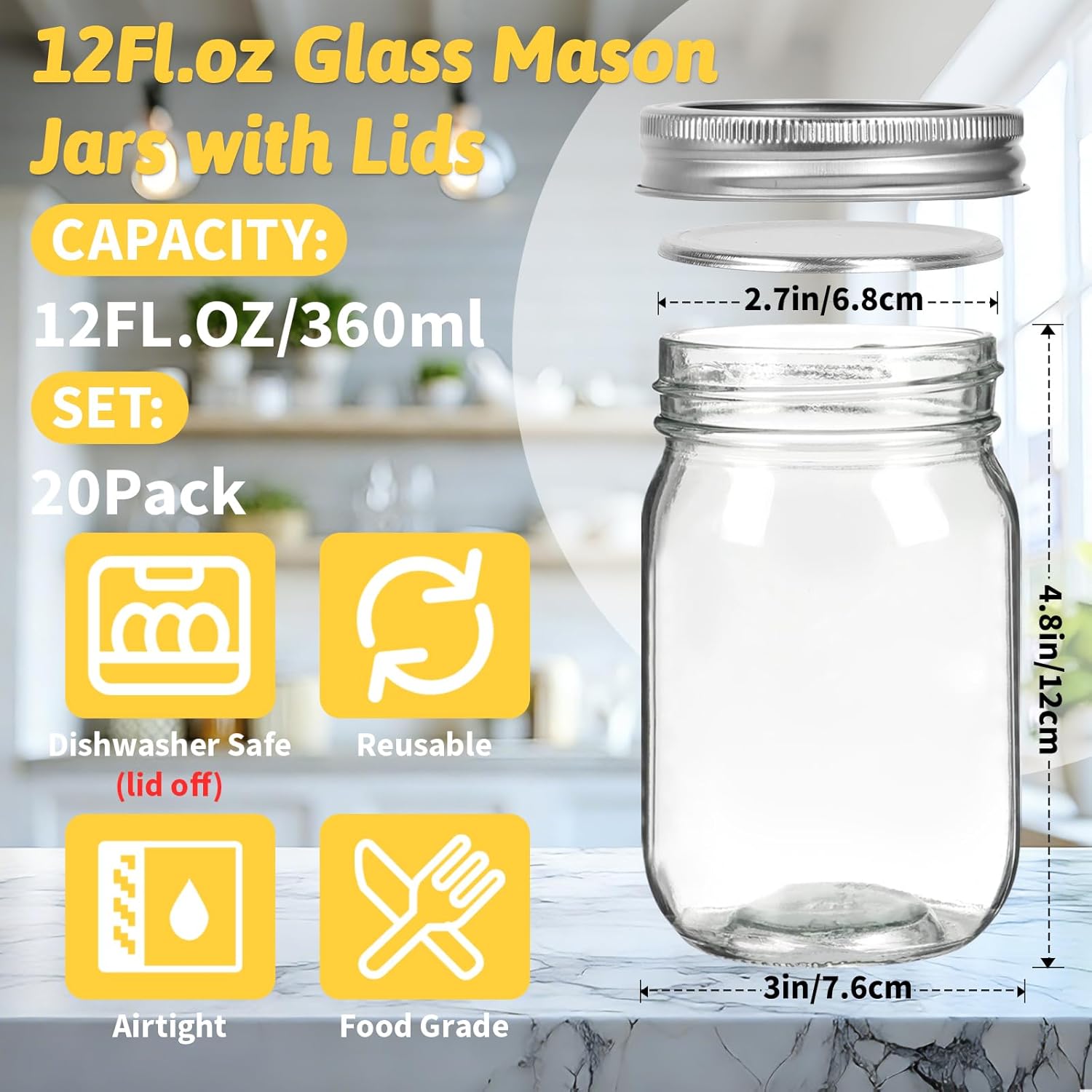 12 oz    Jars with Lids 20 Pac - Meal Prep Jars With Lids review and price