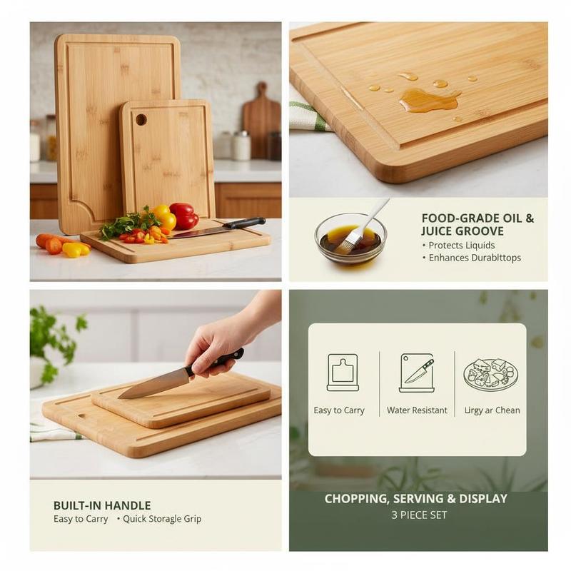Bamboo Chopping Block Set 3 Pi - Meal Prep Juice review and price